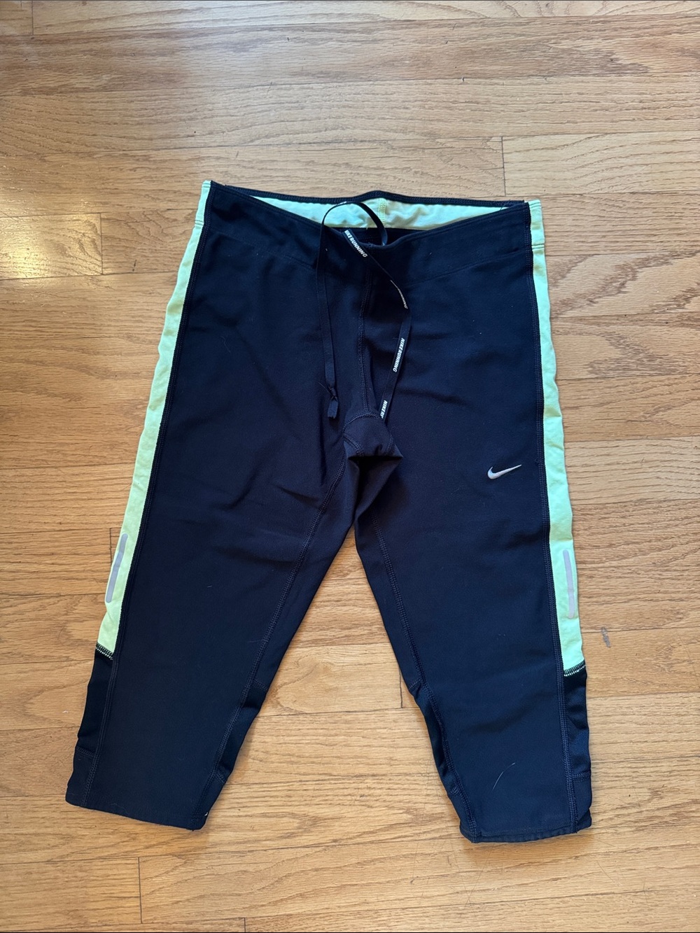 Nike Black Capri Leggings with Lime Side Panels